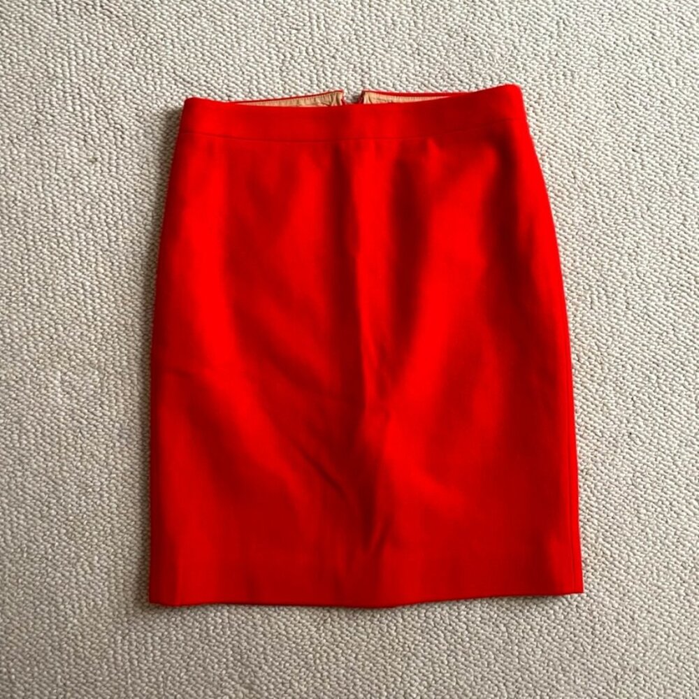 J Crew red wool mini pencil skirt 0